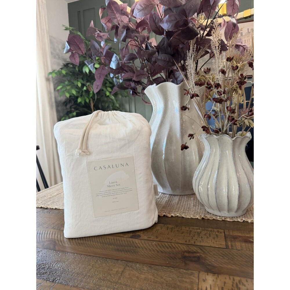 King 100% Linen Sheet Set White - Casaluna NEW